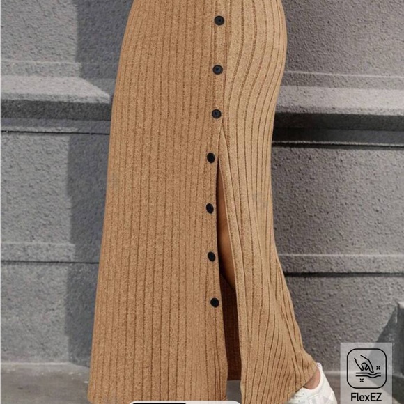 Sexy tan high waist maxi skirt with front side split - Picture 3 of 9